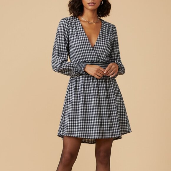 Zara Gingham Check Mini Dress Navy White Smocked Waist 100% Cotton - Picture 1 of 12